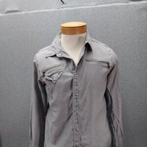 Guess Long Sleeve Button Up Collared Shirt Grey  Zippered Pockets  SZ Small VTG